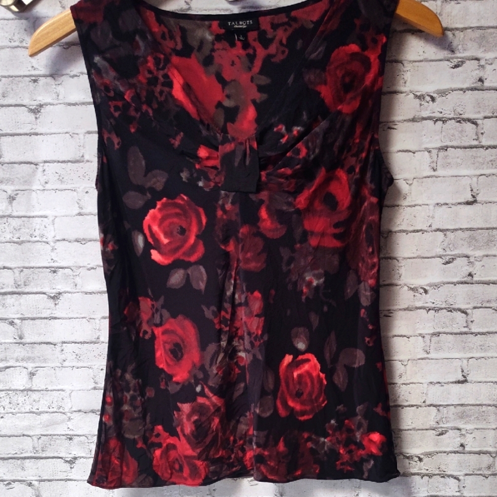 Talbots Black and Red Floral Sleeveless Top